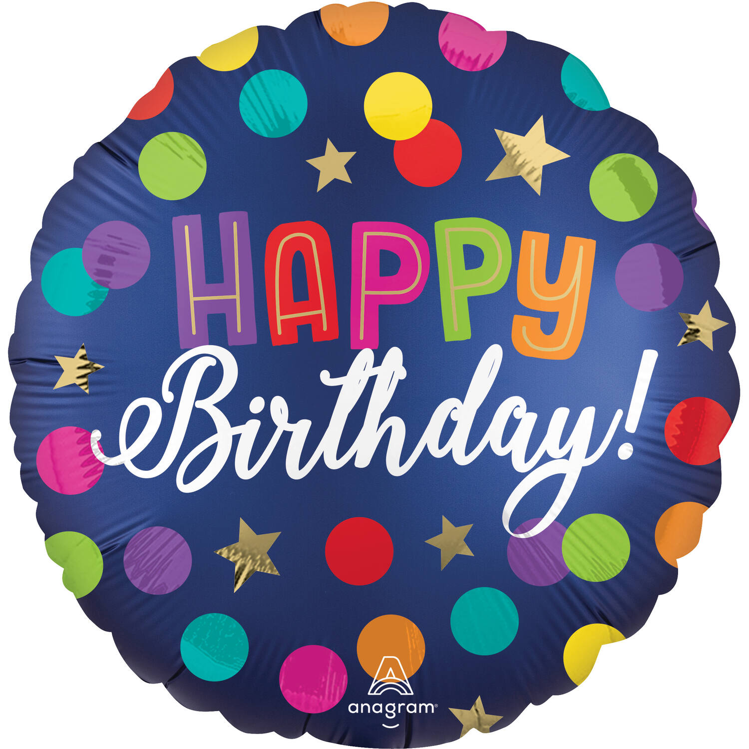 Foil Balloon - "HAPPY Birthday" - Confetti - Blue Satin - 45 cm